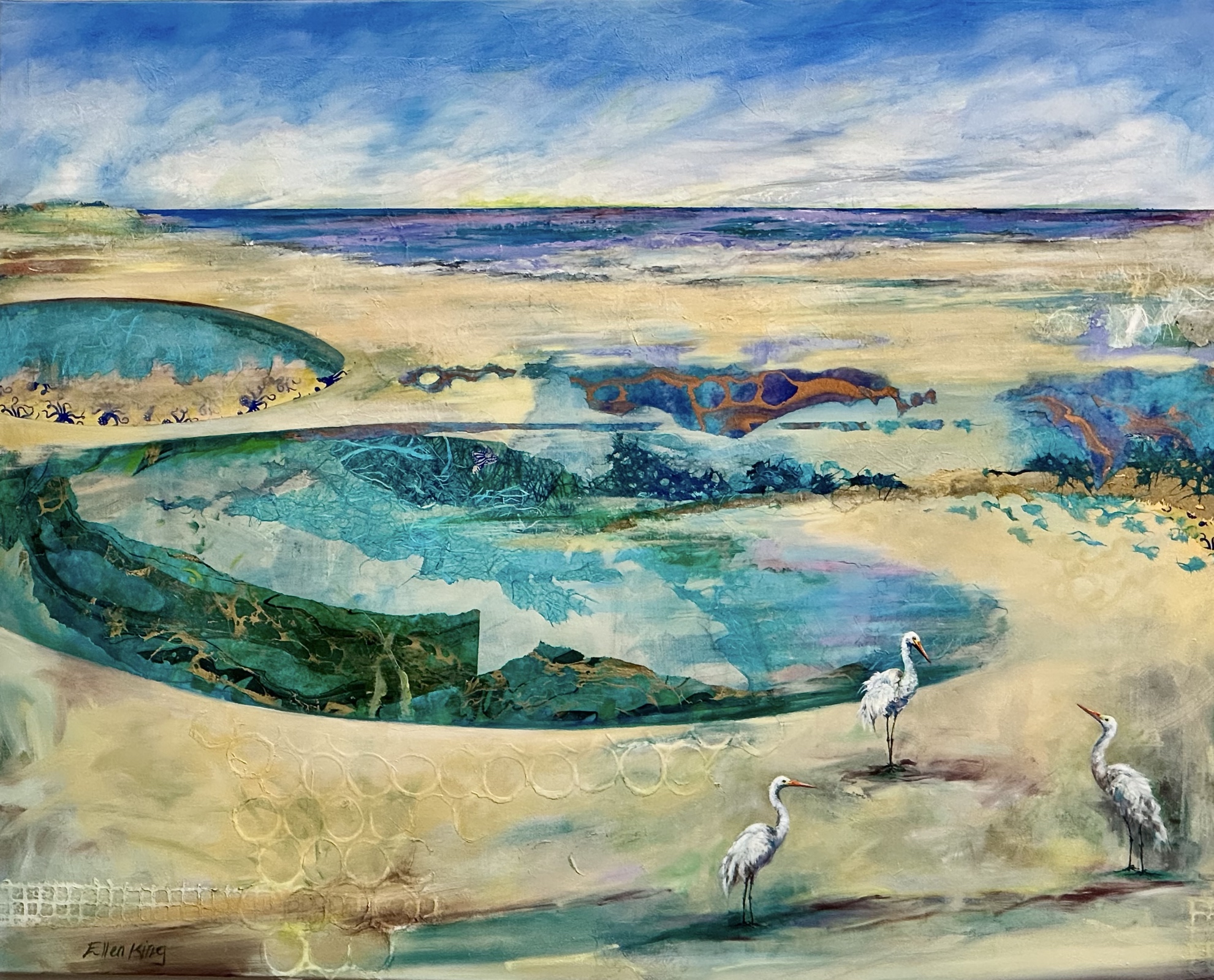 Horizons Shared - 4 x 5' Oil and Collage on Canvas
